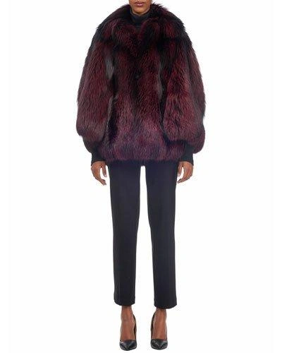 Michael Kors Fox And Mink Intarsia Jacket With Slits In Wine