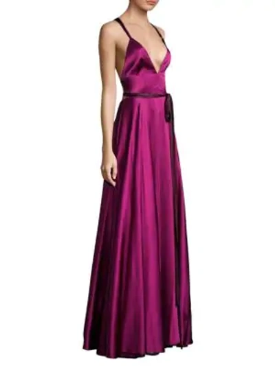 Milly Monroe Stretch-charmeuse Strappy-back Gown In Berry