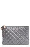 Mz Wallace Small Metro Quilted Oxford Nylon Zip Pouch - Grey In Steel Metallic