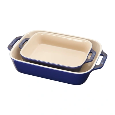 Staub Ceramic Rectangular Baking Dish 2-piece Set In Blue