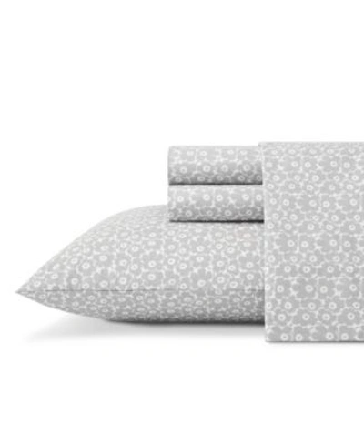 Marimekko Pikkuinen Unikko Grey Cotton Percale Sheet Set, Queen In Gray Pikkuinen