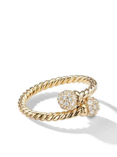 David Yurman Petite Solari Bypass Ring With Diamonds In 18k Yellow Gold In White/gold
