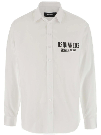 Dsquared2 Logo Printed Button-up Shirt In White