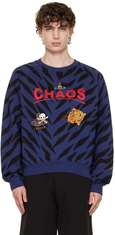 Vivienne Westwood Blue & Black 'chaos' Sweatshirt In Blue/black Tiger