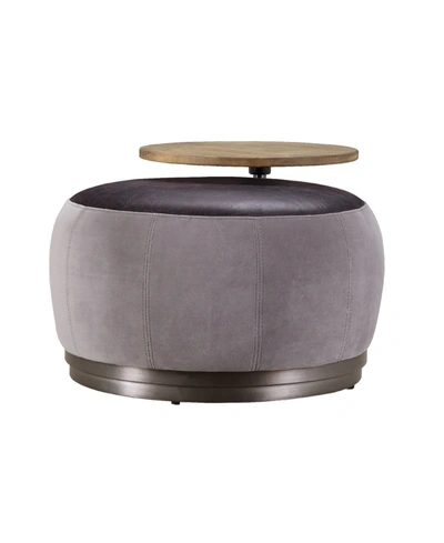 Acme Furniture Decapree Ottoman In Antique Slate Top Grain Leather And Gray