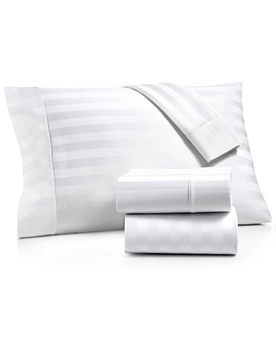 Aq Textiles Bergen House Stripe 100% Certified Egyptian Cotton 1000 Thread Count 4 Pc. Sheet Set, California Kin In White