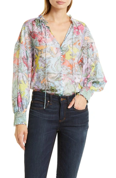 Alice And Olivia Julius Abstract Floral Print Cotton & Silk Blouse In Lola's Dream