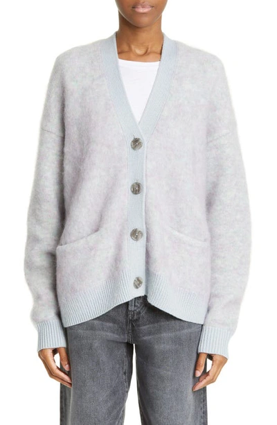 Acne Studios V-neck Button Front Mohair Wool Knitted Cardigan In Grey