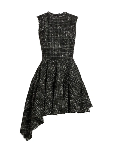 Jason Wu Collection Asymmetrical Tweed Mini Dress In Black