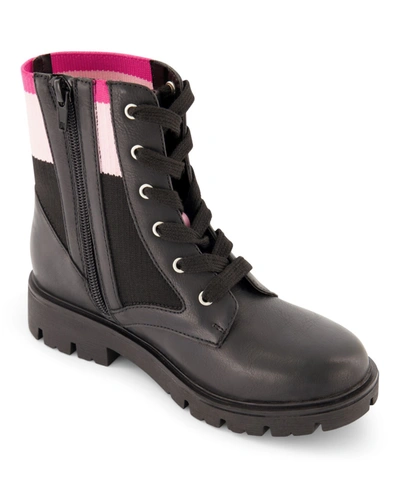 Dkny Big Girls Stassi Knit Moto Boots In Black/pink