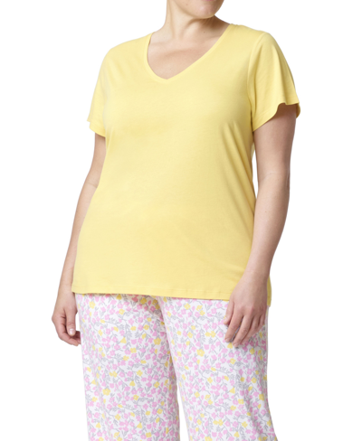 Hue Women's Solid V-neck Short Sleeve Pajama T-shirt In Dusky Citron