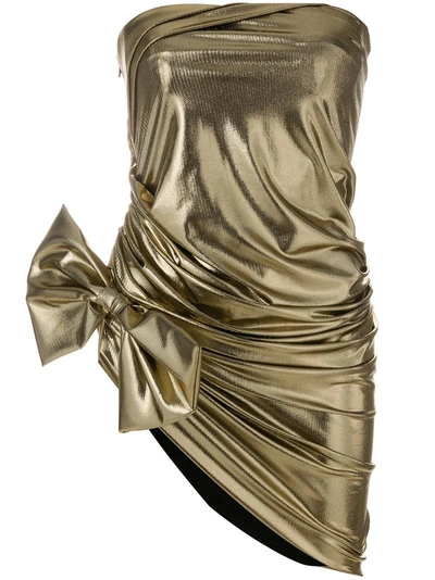 Redemption Draped Tube Top With Bow - Metallic