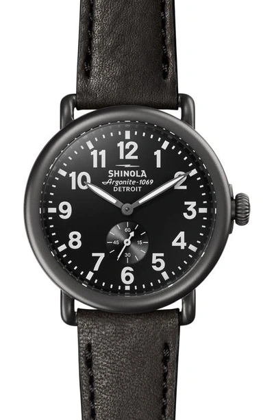 Shinola 'the Runwell' Leather Strap Watch, 41mm In Black/ Gunmetal