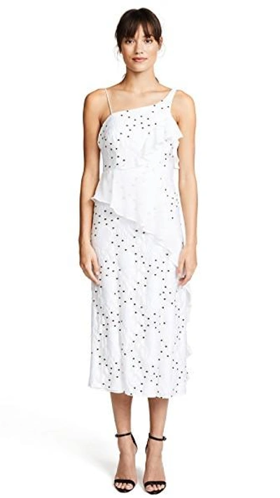 Talulah Associates Midi Dress In White Floral With Black Spots