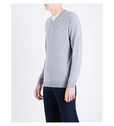 Ted Baker V-neck Wool-blend Jumper In Grey Marl