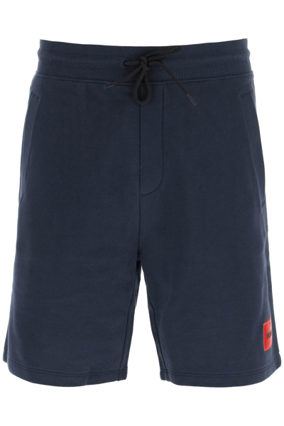 Hugo Cotton Sweatshorts With Logo Patch In Blue