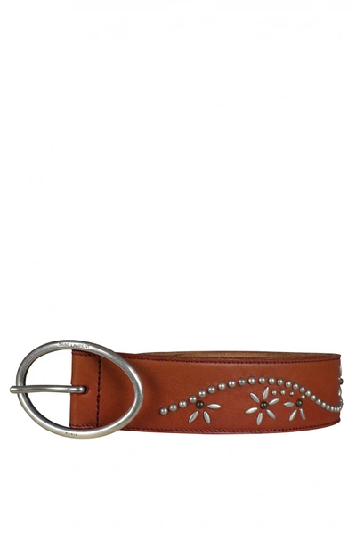 Saint Laurent Luxury Belt    Brown Leather Studded Belt
