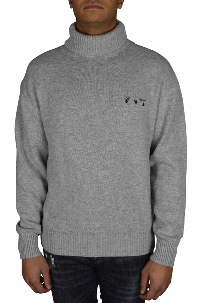 Off-white Men's Luxury Sweat   Cashmere Turtleneck Sweater Off White Grey
