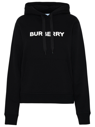 Burberry Felpa Nera Con Stampa Logo Bianca In Black