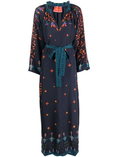 La Doublej Cerere Printed Silk Dress In Iside Nero Placée