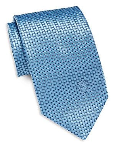 Versace Grid Neat Silk Tie In Sky Blue