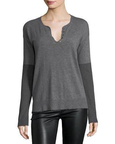 Zadig & Voltaire Celsa Long-sleeve Cashmere Henley Top In Gray