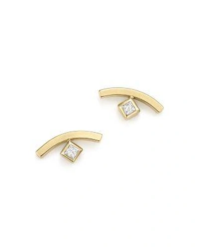Zoë Chicco 14k Yellow Gold Curved Bar Earrings With Bezel Set Diamonds