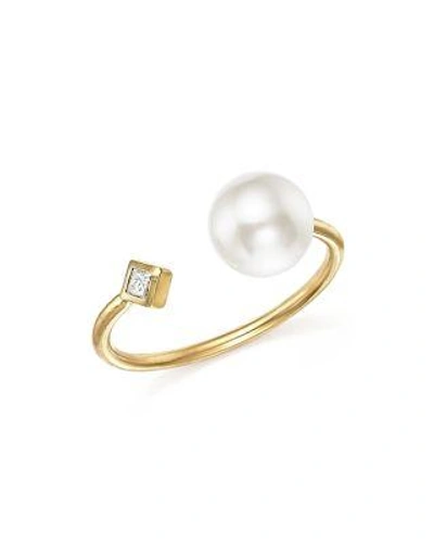 Zoë Chicco 14k Yellow Gold Open Ring With Cultured Freshwater Pearl And Diamond
