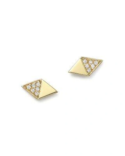 Zoë Chicco 14k Yellow Gold Half Pave Diamond Shape Stud Earrings In White/gold