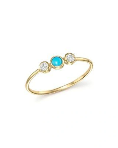 Zoë Chicco 14k Yellow Gold Bezel Set Ring With Turquoise And Diamonds In Blue/gold