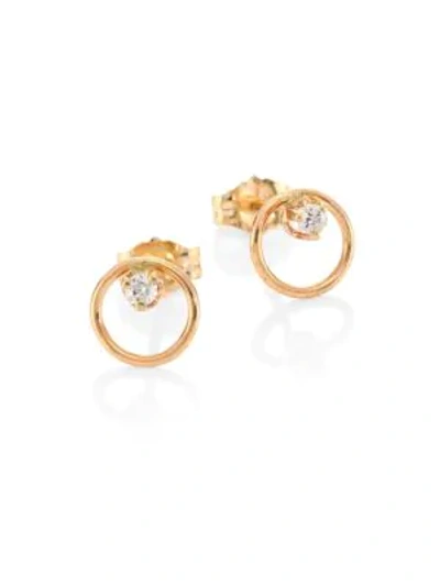 Zoë Chicco 14k Yellow Gold Paris Small Circle Diamond Earrings In White/gold