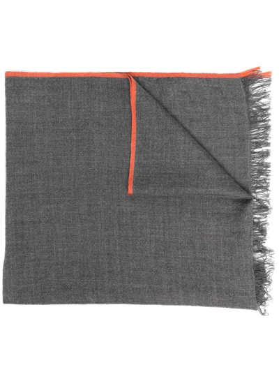 Brunello Cucinelli Solid Border Fringed Scarf In Grey
