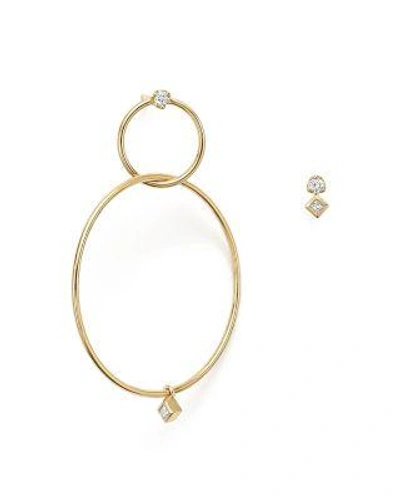 Zoë Chicco 14k Yellow Gold Mixed Diamond Stud And Hoop Earrings In White/gold