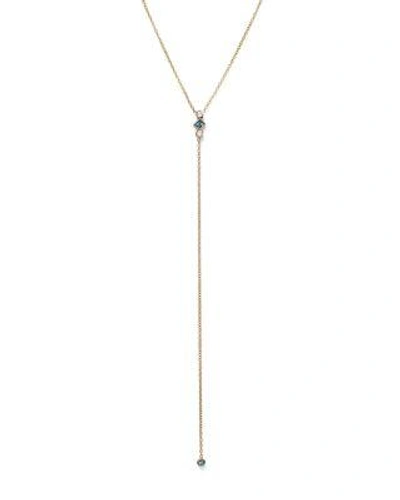 Zoë Chicco 14k Yellow Gold Y Necklace With Diamond And Aquamarine, 18 - 100% Exclusive In Blue/white