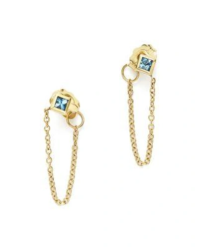 Zoë Chicco 14k Yellow Gold Draped Chain Stud Earrings With Aquamarine - 100% Exclusive In Blue/gold