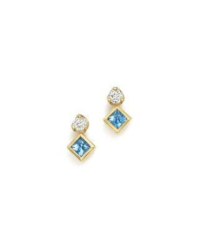 Zoë Chicco 14k Yellow Gold Icon Stud Earrings With Diamond And Aquamarine - 100% Exclusive In Blue/white