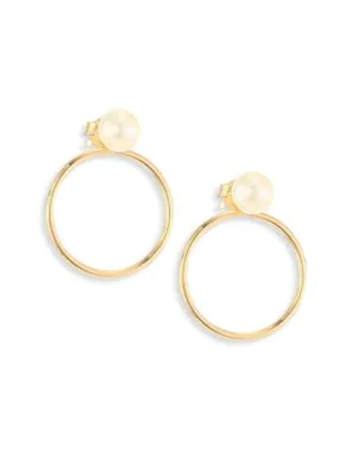 Zoë Chicco 4mm White Cultured Freshwater Pearl Stud & 14k Yellow Gold Circle Ear Jacket Set In White/gold