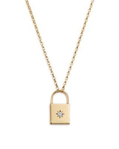 Zoë Chicco 14k Yellow Gold Padlock Pendant Necklace With Diamond, 16 In White/gold