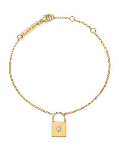 Zoë Chicco 14k Yellow Gold Padlock Charm Bracelet With Diamond In White/gold