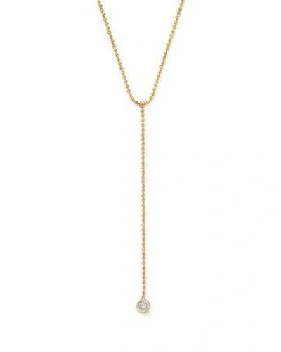 Zoë Chicco 14k Yellow Gold Beaded Chain Y Necklace With Diamond, 16 In White/gold