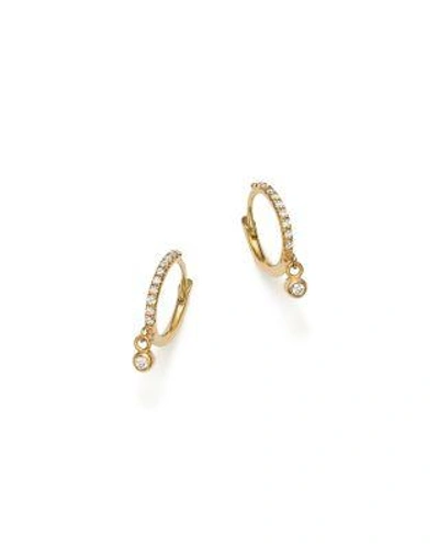 Zoë Chicco 14k Yellow Gold Pave Diamond Huggie Hoop Earrings With Diamond Bezel Charms