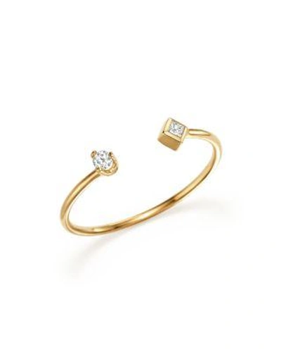 Zoë Chicco 14k Yellow Gold Open Ring With Prong And Bezel Set Diamonds In White/gold