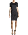 Elie Tahari Emily Short-sleeve Faux-suede Sheath Dress In Black