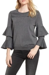 Parker Jayla Tiered Fluted-sleeve Sparkle Sweater In Gunmetal