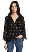 Rebecca Minkoff Derora Fil Coupé Silk-blend Georgette Blouse In Gold/ Silver