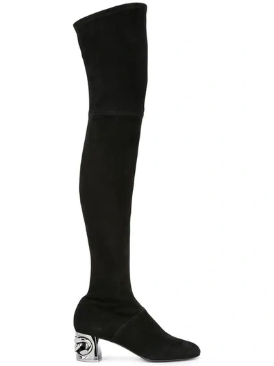 Casadei 50mm Maxi Chain Stretch Suede Boots, Black