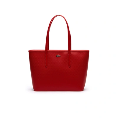 Lacoste Women's Chantaco Piqué Leather Tote Bag In High Risk Red