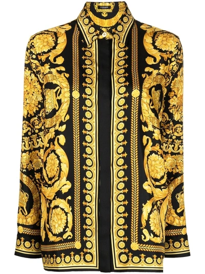 Versace Barocco Silk Shirt, Female, Print, 50 In Black