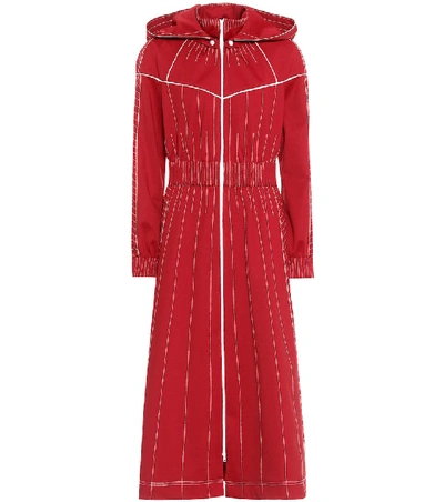Valentino Techno Jersey Hooded Maxi Dress In Red