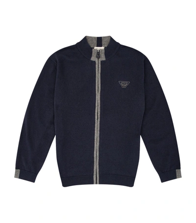 Armani Junior Contrast Zip Sweater In Navy